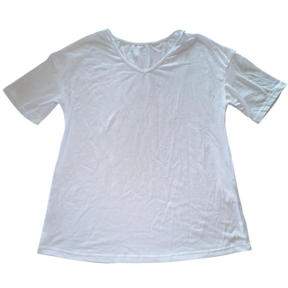 Classic White V-Neck Short Sleeve T-Shirt L